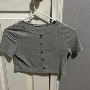 Grey SHEIN cropped button tee